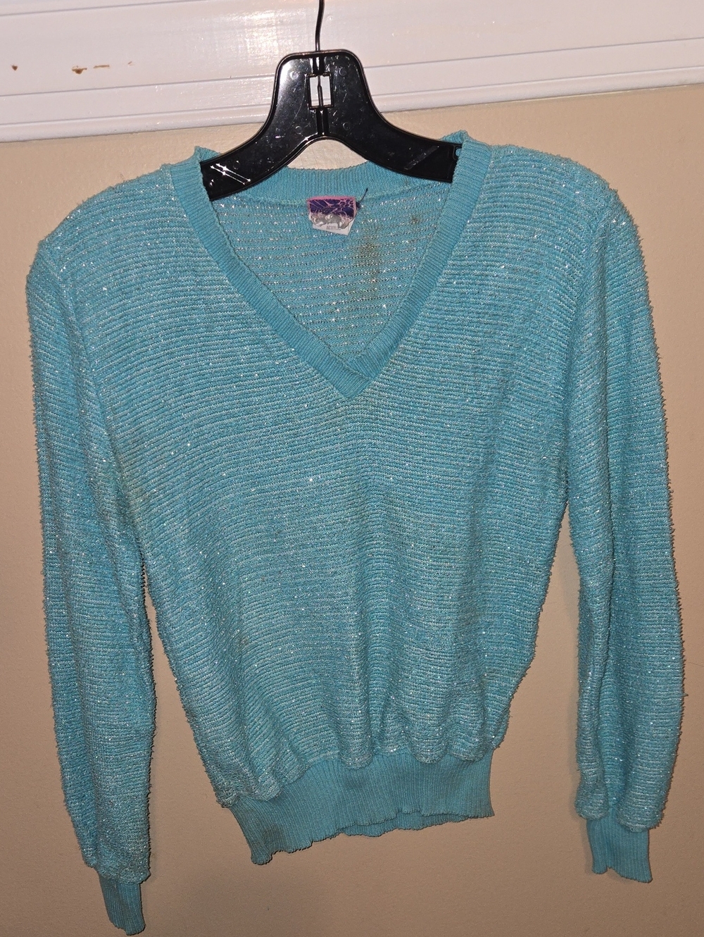 vintage 1970s–1980s metallic shimmer knit v-neck sweater